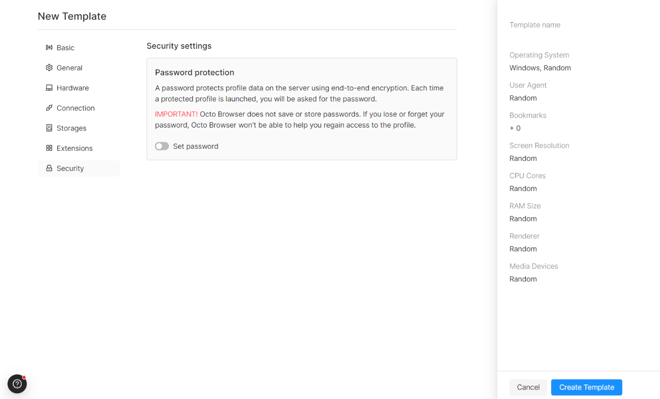Security Template Settings