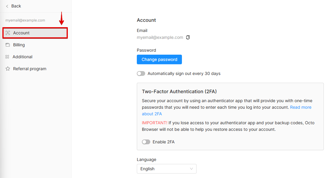 Account settings