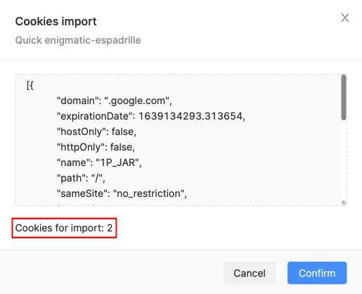 Import Cookies Quantity