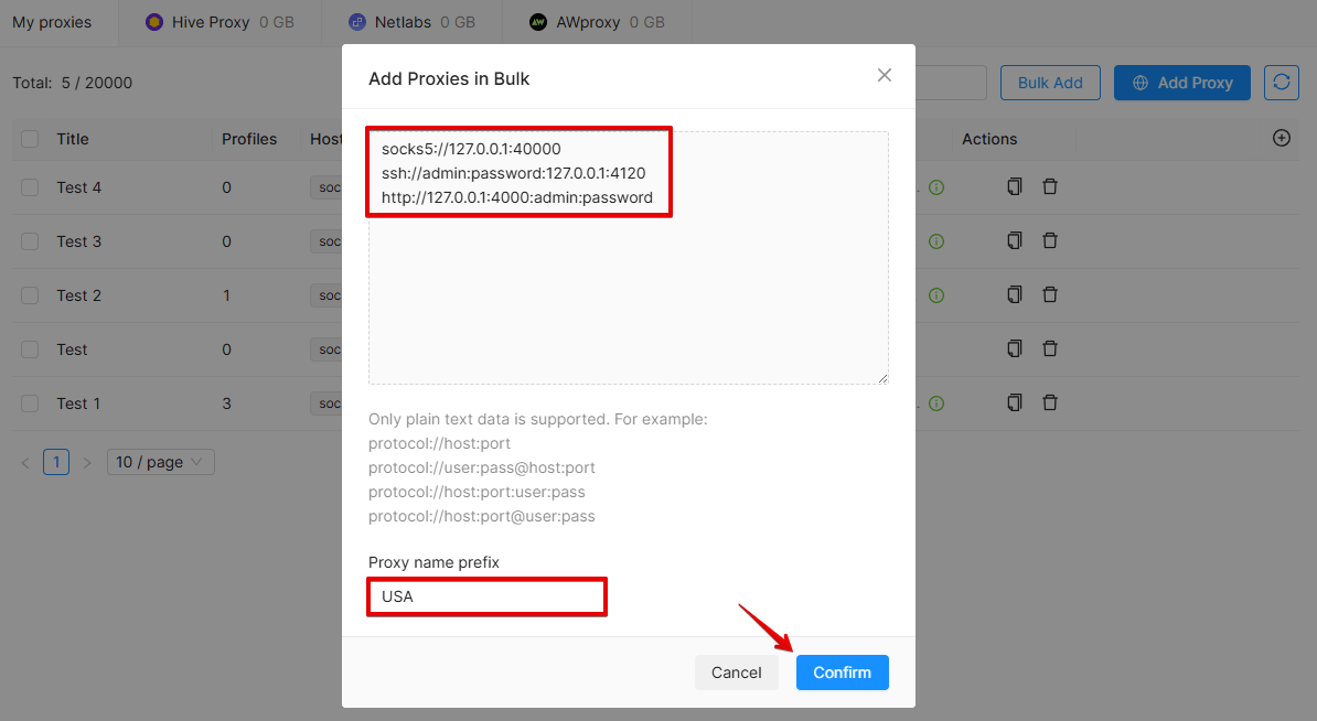 Bulk Proxy Add