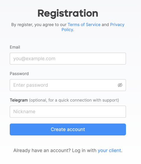 Registration form