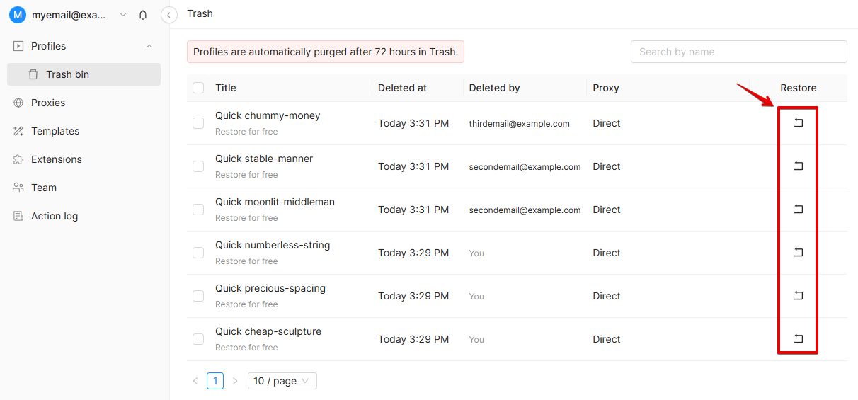 Profile Delete And Restore