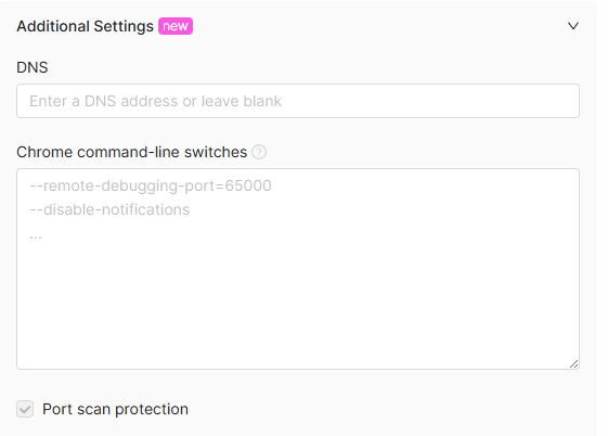 Additional profile settings Additional profile settings