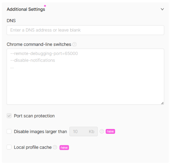 Additional profile settings Additional profile settings