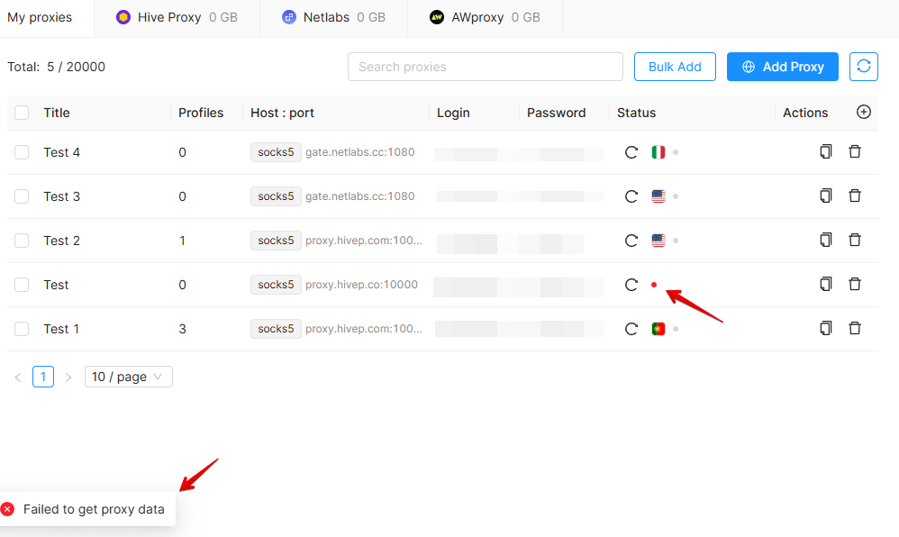 Status do proxy